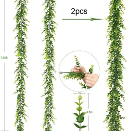 الزهور الزخرفية أكاليل أكاليل الاصطناعية الأوكالبتوس كرمة الأخضر جارلاند منزل الزفاف ديكور الخلفية القوس
