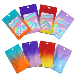 100pcs Laser Aluminum Foil Plastic Bag Color Gradient Food Sealing Bags Transparent Zipper Pouch