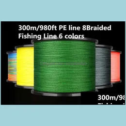 Braid Line Fishing Lines Sport Outdoors 300m/980ft PE 8Braided 6 färger 10-170lb Test för saltvatten Hi-klass prestanda högkvalitativ GO