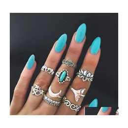 Кластерные кольца 9PEECES/SET SAING RING для женщин с широким указательным пальцем Bohemian Retro Totem Crasted Geometric с слоном Lotus Drop Deli DHDMC