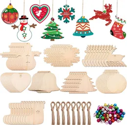 10pcs Christmas Pendants Home Decor Supplies Wooden DIY Crafts Creative Carved Wood Chips Christmas Tree Ornaments Gifts