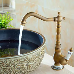 Antique Basin Brass Faucets Deck Mounted Bathroom Rotate Sink Vintage Porcelain Copper Faucet Water Mixer Taps Bronze