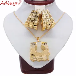 Adixyn Two Desigh Orecchini quadrati / Pendente / Collana Set di gioielli color oro rosa per i regali delle donne N031915 220726