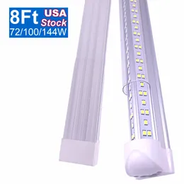 LED Shop Light Tube Fixture, 8FT 100W 144W 6500K, 6500K Daylight White, 8foot T8 Integrated Lights, Plug in Warehouse Garage Belysning, V Form, Linkbar med Oemled