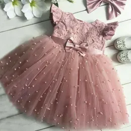 Flickans klänningar 2-7 år tjejklänning 2022 sommar barn baby kläder ärm spetsar pärlor tyll tutu prinsessan tävling barn outfitsgirl's girl'sgi