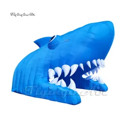 Blå uppblåsbar hajtunnel Personlig tecknad havsdjur Modell Dörr Luft upp Shark Head Balloon för ingångsdekoration