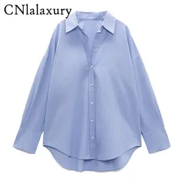 CNlalaxury Donna Primavera Moda Solid Camicette monopetto Vintage Colletto bavero Manica lunga Office Lady Camicia femminile Chic Top 220726