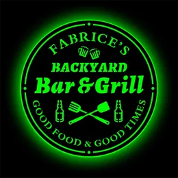 Персонализированная Bargrill Wood Wall Camp Название Neon Bar Sign Night Light для дома на задний двор ужин барбекю декор 220615