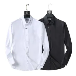 2022 Tasarımcı Erkek Elbise Gömlek Uzun Kollu İnce Uygun Sıradan İş Giyim Yüksek kaliteli pamuk kırışıklık dirençli düz renk beyaz siyah boyutta xxxl 07