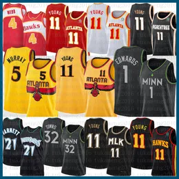 21 1 32 Trae Young Basketballtrikot Dejounte Murray Spud Webb 11 5 4 Kevin Garnett Anthony Edwards Karl-Anthony Towns Atlantas Hawk Minnesotas Timberwolve Beige