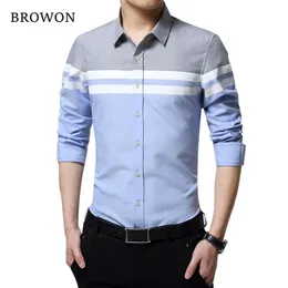 Browon Moda Męskie Koszule Marka Odzież Slim Fit Patchwork Stripe Odzież męska Koszula z długim rękawem dla mężczyzn Camiseta 220324