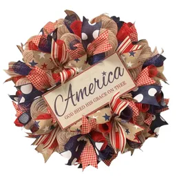 Decorative Flowers & Wreaths 4th Of July Front Door Wreath Vintage Veterans Memorial Day Welcome Sign Patriotic Decorations America God Shed