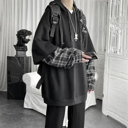Deeptown vintage hoodie kvinnor streetwear överdimensionerade tröja punk långärmad tröjor koreanska grunge pläd splice hoody 220805