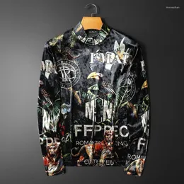 Men's T-Shirts Autumn 2022 Luxury Korean Men High Neck T Shirt Homme Club Outfits Animal Print Vintage Shirts Velvet Hip HopMen's Imon22