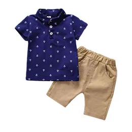 Mode baby småbarn kläder kostym t short shorts barn kläd pojke set av vänd krage kort ärm skjorta barn kläder g220509