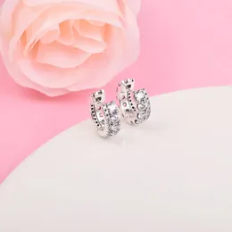 Authentic 925 Sterling Silver Pandora Style Double Band Pave Hoop Earrings luxury Wedding Gift for Women Girls Jewelry Brincos 290058C01