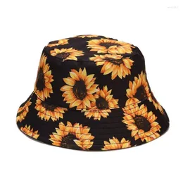 Берец Хлопко подсолнечный отпечаток ведро шляпа Рыбакман на открытом воздухе Sun Sun Sun Staps для мужчин и женщин 314berets wend22