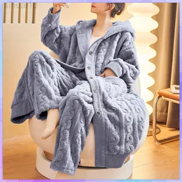 Badrockar för kvinnor plus storlek nattklänning tecknad korall sammet varm kimono huva flanell plaggrum rockar vinter nattkläder l220803