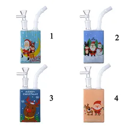 Mini küçük dab kuleleri mutlu noel tarzı dikdörtgen içecek şişe nargile ile kase 14mm eklem dişi su bongs