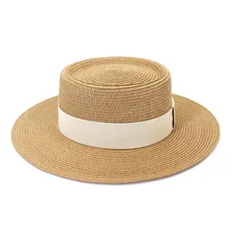 여성을위한 태양 모자 플랫 탑 재즈 페도라스 모자 여름 우아한 파나마 밀짚 모자 레저 통기성 해변 모자