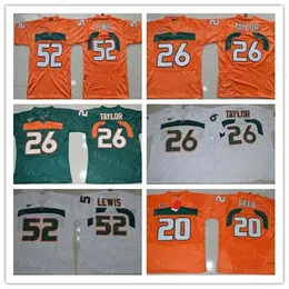 Chen37 Men's Vintage Miami Hurricanes College 26 شون تايلور 52 راي لويس ر.