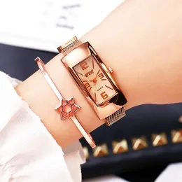 腕時計女性マグネットバックル長方形の時計豪華なカジュアルレディースクォーツリロギオフェミニノゼガレクダムスキーライストウォッチ