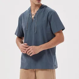 Мужские повседневные рубашки мужская винтажная средневековая рубашка с капюшоном с капюшоном в стимпанк -ремешках пират косплей костюм сплошной склад