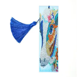 Factory Arts, Crafts Gifts Diamond Painting Bookmark Animal Style 5D Rhinestone Beaded PU Leather Floral Art Gem Bookmarks with Tassel