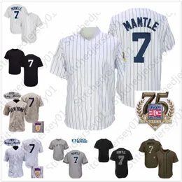 Mantle Jersey 1951 White Cream Pinstripe Grey Baseball Hall Of Fame Patch Home Away Grey Black Pullover Button All Stitched mens