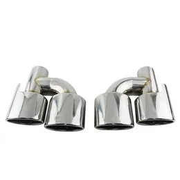 Pair Universal Oval Slanted Exhaust Muffler Tail Tip For All Cars OUT 85MM 115MM H Style Silver Stainless Steel Dual Pipes