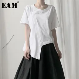 EAM Women White White Split Asymmetrical Funt Line Country Shece Shosemeve Fashion Spring осень - 210317