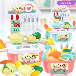 22st Mini Kitchen Toys Set Kids Play Play Plastic Simulation Food Cooking Table Set Children Puzzle Toys For Boy Girl Gifts LJ201211