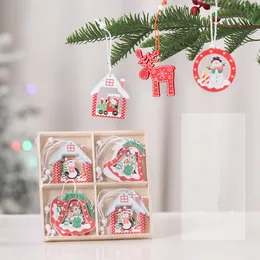 Noel Dekorasyonları 12 PC/Kutu Ahşap Süsler Kolyeler Asılı Hediyeler Yılbaşı Partisi Noel Ağacı Dekorasyonu Navidad Dekorchristmas