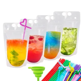 100 st/parti 500 ml Frostade dryckpåsar Rensar transparent plastpåse Juice Stand Up Spout Pip Fruit Juice Puches Wholesale LX4881