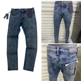 Herren-Designer-Jeans, berühmte Marke, gewaschene Jeans mit schmalem Bein und Knopfleiste, schlanke, leichte Stretch-Denim-Röhrenhose mit kariertem Färbemuster, Größe 29–40