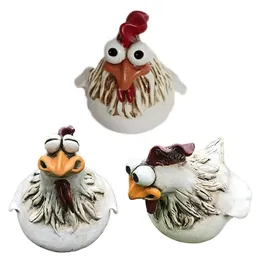 장식용 물체 인형 인형 재미있는 큰 눈 암탉 조각 수지 공예 닭 장식 장식 울타리 동상 야외 정원 장식 수석