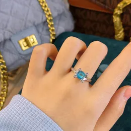 Pierścionki ślubne Znakomity Pierścień Geometrii Inkrusta Nieba niebieski okrągły kryształ cyrkon koreański styl regulowany biżuteria dla kobiet gif zaręczynowy