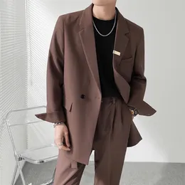 Двубортный пиджак, мужской уличный винтажный повседневный пиджак, корейская мода, офисное платье, пиджак, пиджак, мужское пальто, свадебное 220801