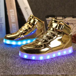 Rozmiar 25-37 Kids LED USB ładowanie Świecine trampki Dzieci Hook Pętla Modna Buty dla dziewcząt dla chłopców trampki z lekkim LJ201203