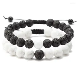 Beaded Strands DIEZI One Pair Men White Black Lava Beads Yoga Handmade Bracelet Women Natural Stones Weave Bracelets Pulseira Masculina Trum