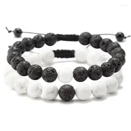 Beaded Strands DIEZI One Pair Men White Black Lava Beads Yoga Handmade Bracelet Women Natural Stones Weave Bracelets Pulseira Masculina Trum