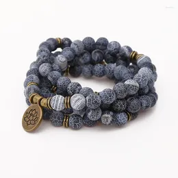 Beaded Strands 8mm 108 Mala pärlor armband för yoga chakra spricka naturliga sten smycken kvinnor män mode tillbehör fawn22