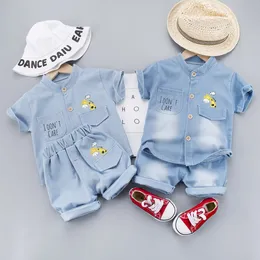 Conjunto de roupas de verão para bebês meninos roupas infantis desenhos animados camiseta girafa + shorts jeans 2 pçs criança criança casual terno agasalho