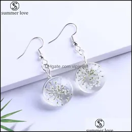 Dangle Chandelier Earrings Jewelry Trendy Plant Dry Flower Earring Colorf Dried Flowers Glass Ball For Women Girls Dhwt2