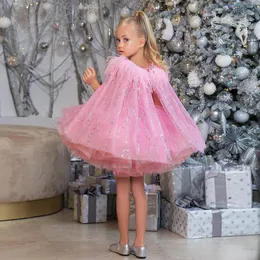 女の子のドレスボールガウンピンクオーガンザの女の子のパーティー腫れたレイヤースカートバースデードレスクリスマス