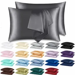 In Stock Pillow Case Solid Silky Satin Skin Care Pillowcase Hair Anti Queen King Full Size Cover in stock 2PCS sxa14