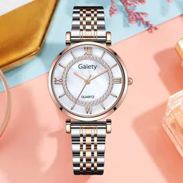Reloj de pulsera de lujo para mujer, pulsera de acero inoxidable con diamantes de oro rosa, relojes de pulsera de cuarzo para negocios, zegarek damski