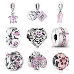 Ny populära 925 Sterling Silver Pink Shiny Row Clip Charm Pärlor för original Pandora Charm Armband DIY Kvinnors smycken Tillbehör