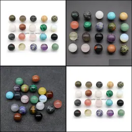 Stone Loose Beads Jewelry 20Mm Natural Amethyst Rose Quartz Turquoise Agate 7Chakra Diy Non-Porous Round Ball Dhdso