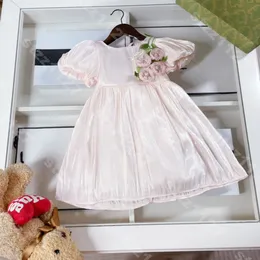 Abiti da ragazza per bambini di fascia alta per bambini camicie in seta designer ricamato fiori principessa serata sea